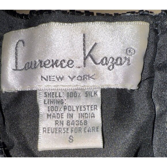 Vintage Laurence Kazar Black Silk Floral Beaded Blouse Size Small Zipper Formal - Picture 3 of 3